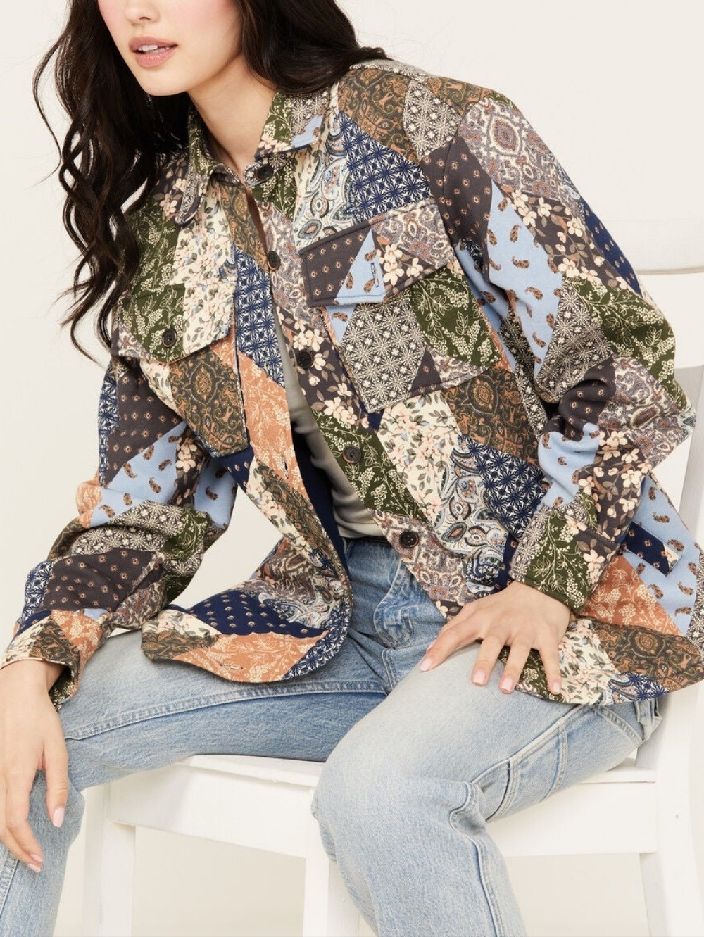 XXL Cleo + Wolf Patchwork Printed Shacket - image 1